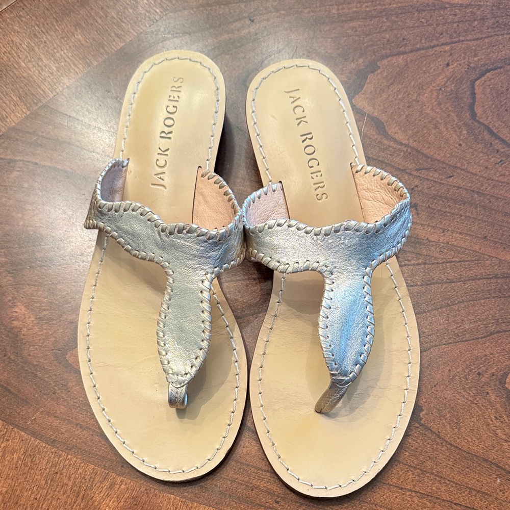 Jack Rogers 8 Jackie Demi Wedge sandals in gold leather